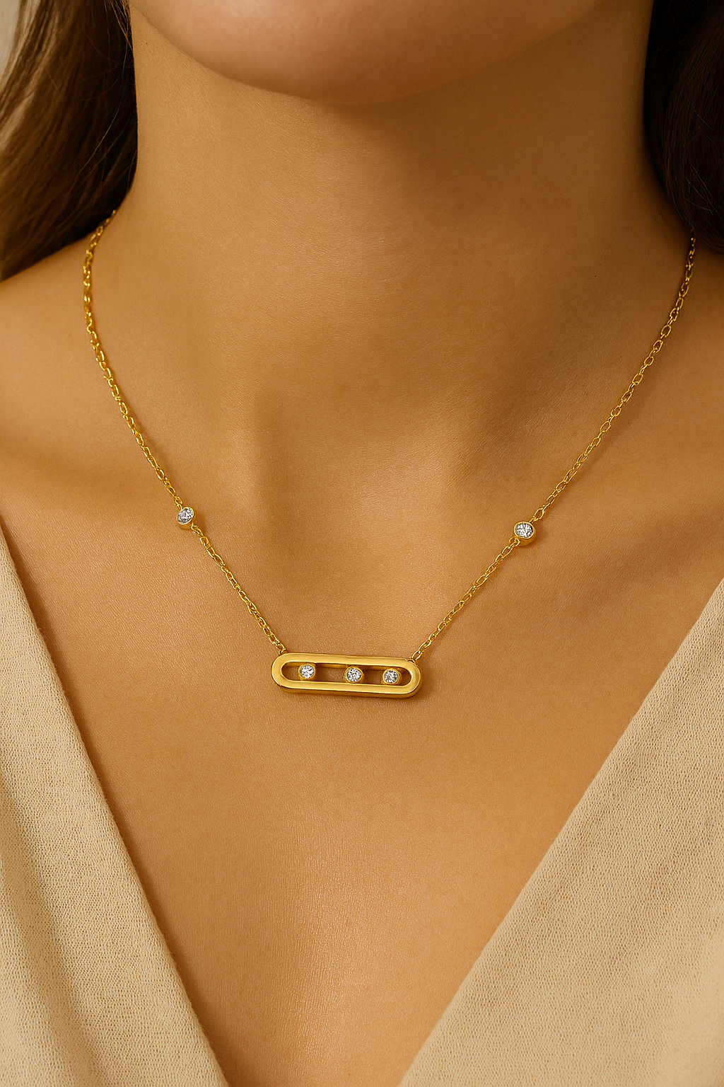 Gold Moving Stone Necklace
